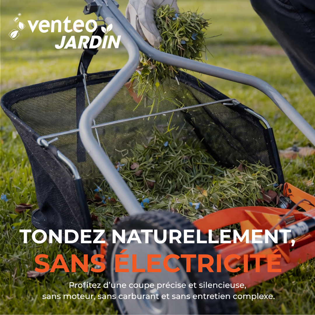 Pack tondeuse manuelle hélicoïdale 4 lames et bac ramassage